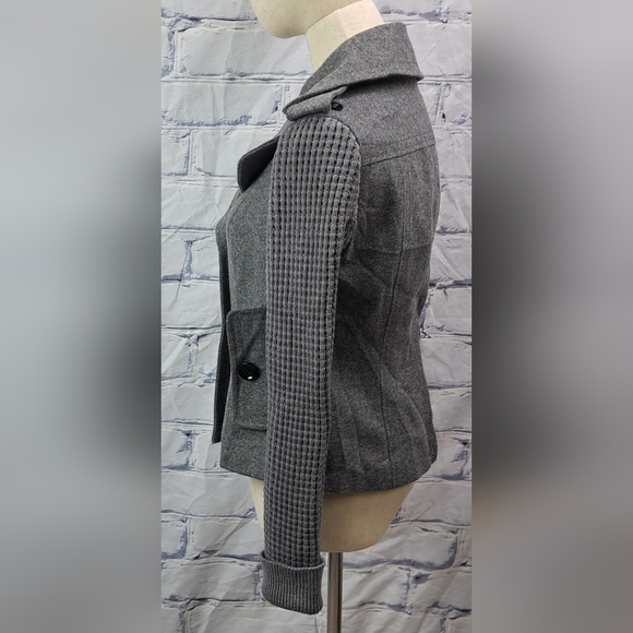 Burberry Women's Pea Coat Jacket Wool Chunky Knit Sleeves Gray Vintage Y2K 4 US - Picture 7 of 16